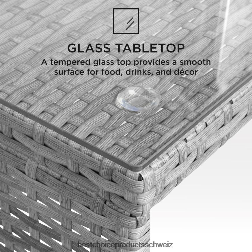 Best Choice Products 4-teiliges Outdoor-Terrassenset aus Korbgeflecht mit 4 Sitzen und Glastischplatte grau 2JD0221404