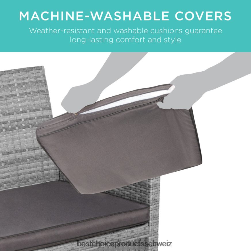 Best Choice Products 4-teiliges Outdoor-Terrassenset aus Korbgeflecht mit 4 Sitzen und Glastischplatte grau 2JD0221404