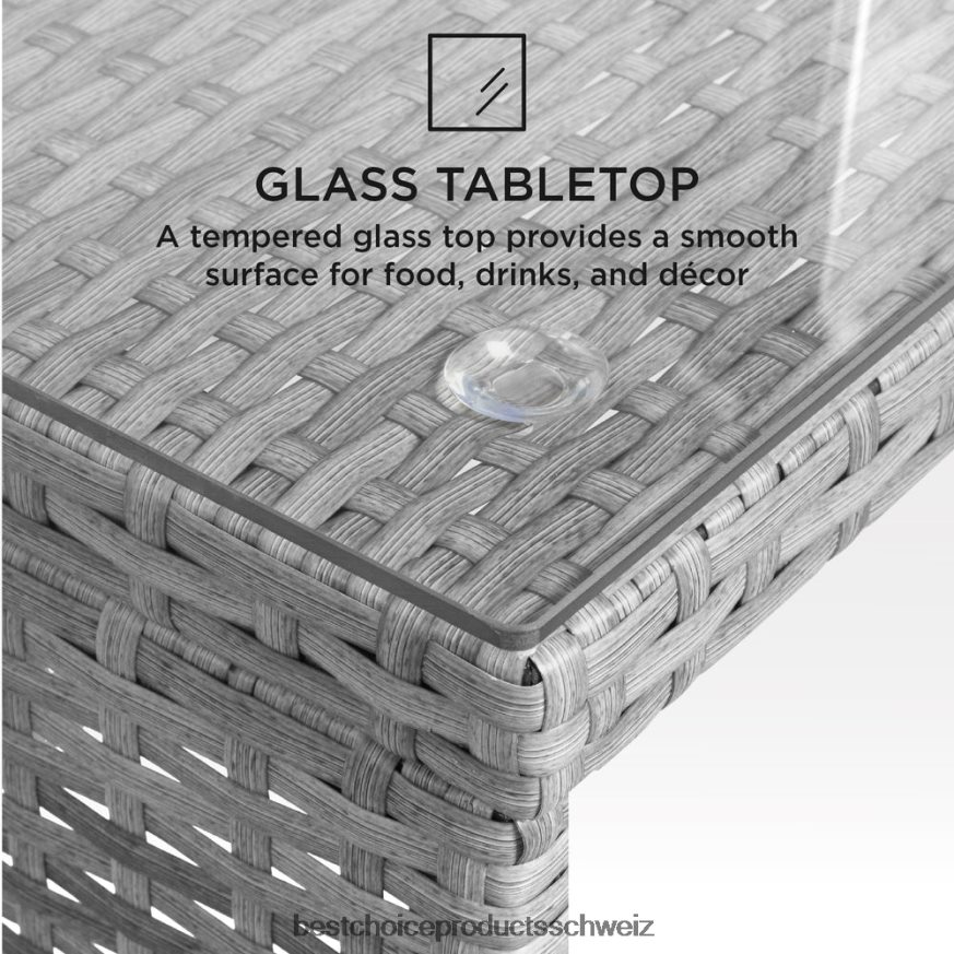 Best Choice Products 4-teiliges Outdoor-Terrassenset aus Korbgeflecht mit 4 Sitzen und Glastischplatte grau/marine 2JD0221402