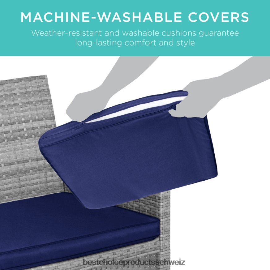 Best Choice Products 4-teiliges Outdoor-Terrassenset aus Korbgeflecht mit 4 Sitzen und Glastischplatte grau/marine 2JD0221402