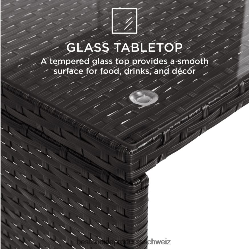 Best Choice Products 4-teiliges Outdoor-Terrassenset aus Korbgeflecht mit 4 Sitzen und Glastischplatte schwarz/blaugrün 2JD0221401