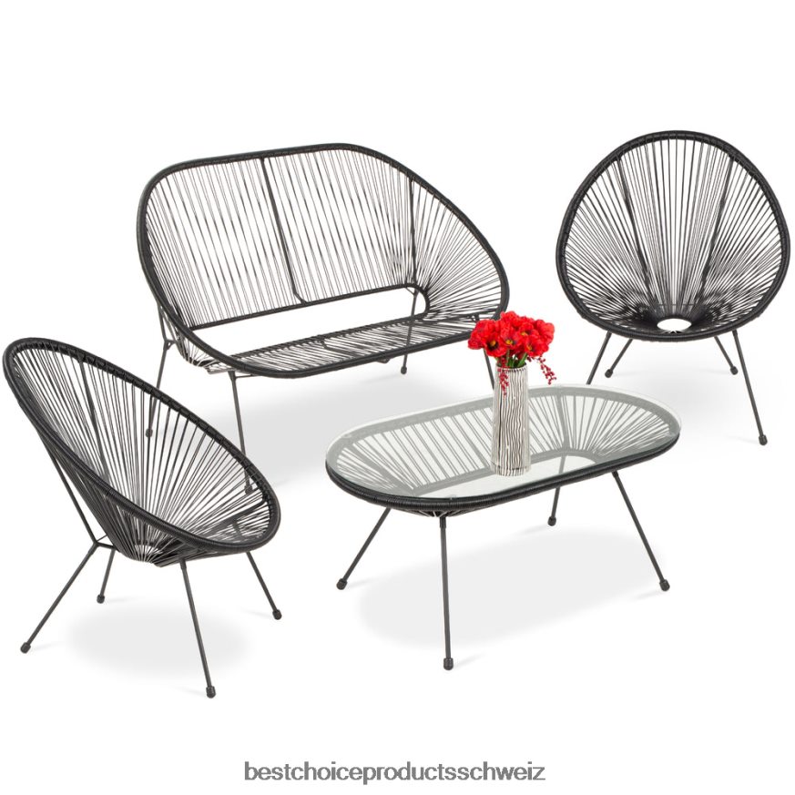 Best Choice Products 4-teiliges, wetterfestes Acapulco-Gesprächsset mit Tisch und Zweisitzersofa Schwarz 2JD022914