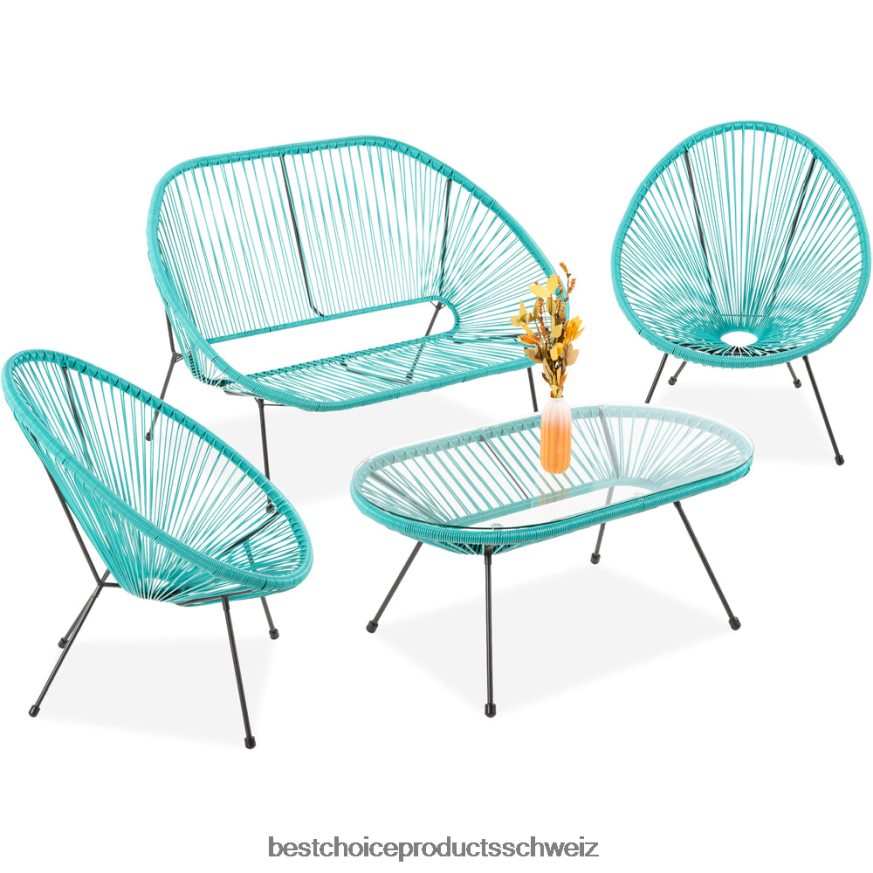 Best Choice Products 4-teiliges, wetterfestes Acapulco-Gesprächsset mit Tisch und Zweisitzersofa blaugrün 2JD022913