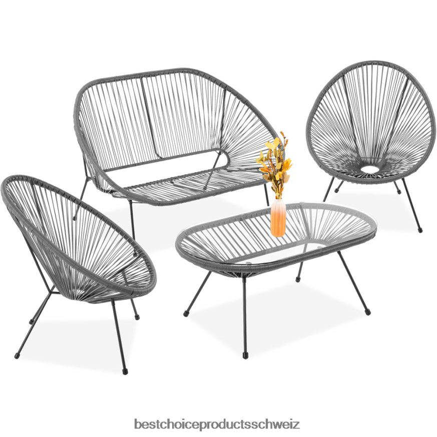 Best Choice Products 4-teiliges, wetterfestes Acapulco-Gesprächsset mit Tisch und Zweisitzersofa grau 2JD022912