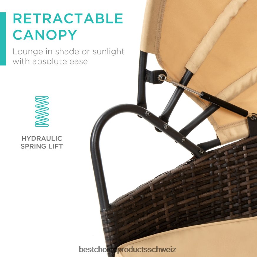 Best Choice Products 5-teiliges 2-in-1-Schlafsofa aus Korbgeflecht mit verstellbaren Sitzen, Baldachin und Bezug Beige 2JD0221466