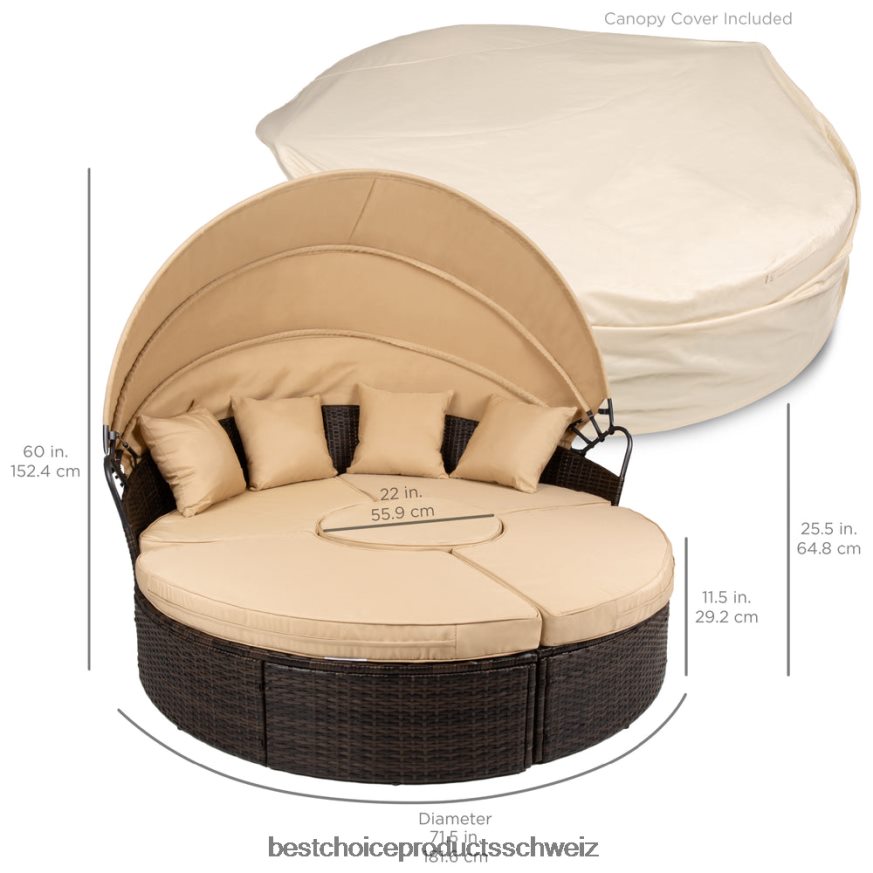 Best Choice Products 5-teiliges 2-in-1-Schlafsofa aus Korbgeflecht mit verstellbaren Sitzen, Baldachin und Bezug Beige 2JD0221466