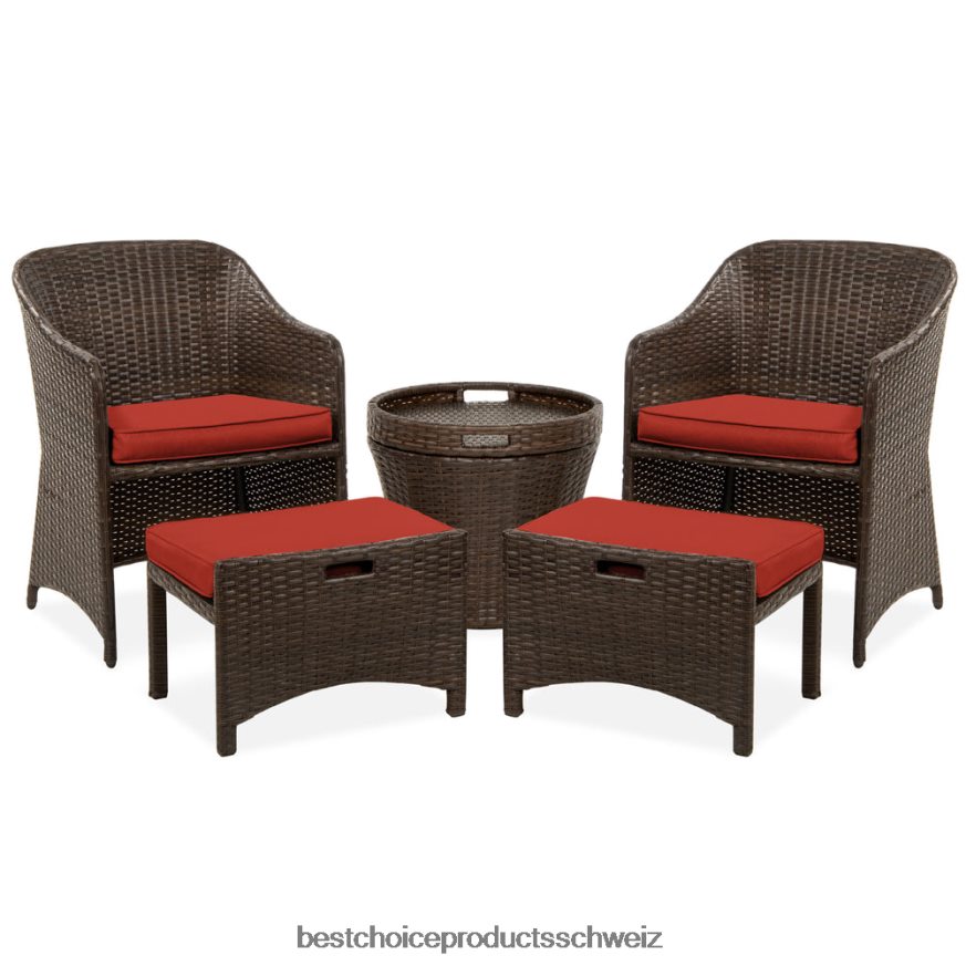 Best Choice Products 5-teiliges Outdoor-Bistro-Set aus Korbgeflecht mit Beistelltisch, kein Zusammenbau erforderlich Rot 2JD022852