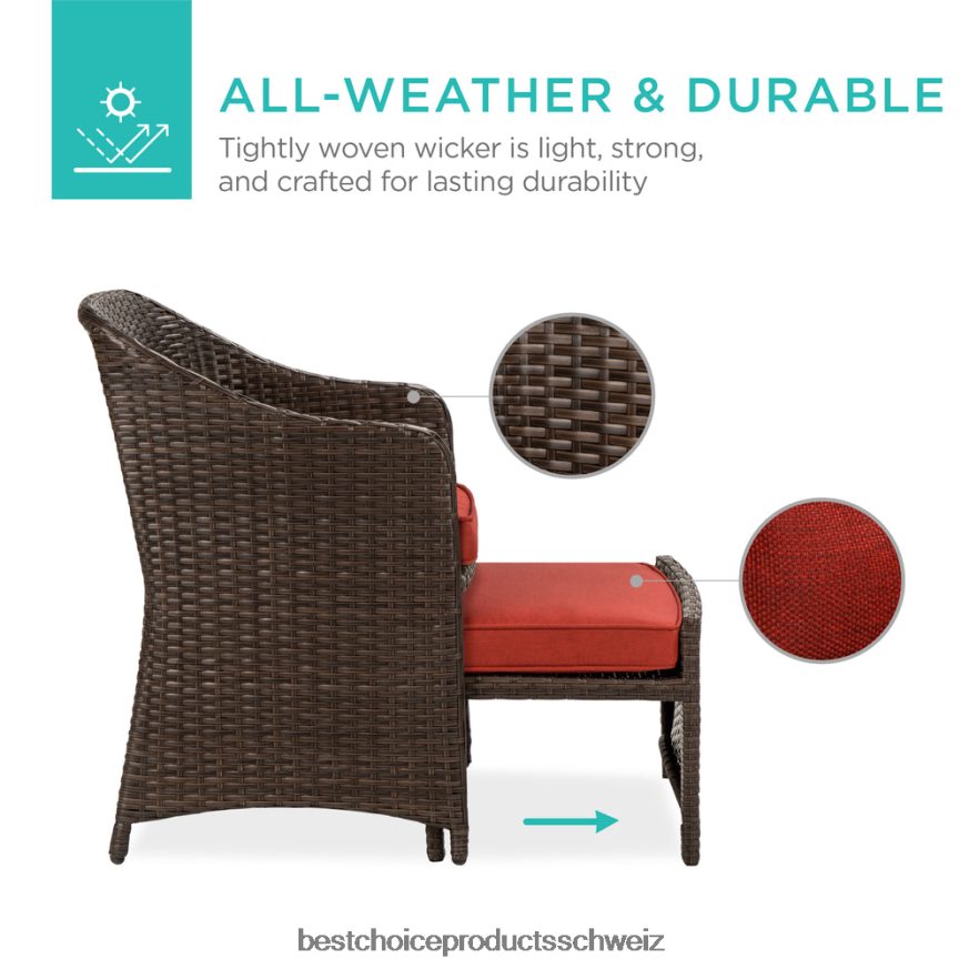 Best Choice Products 5-teiliges Outdoor-Bistro-Set aus Korbgeflecht mit Beistelltisch, kein Zusammenbau erforderlich Rot 2JD022852