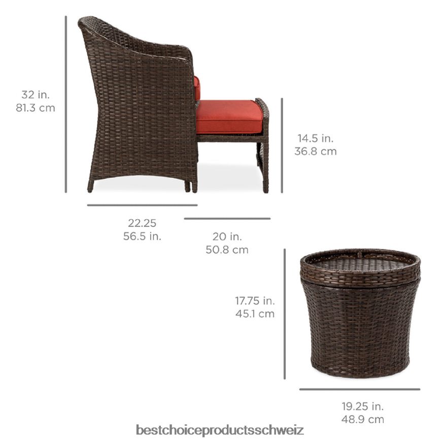 Best Choice Products 5-teiliges Outdoor-Bistro-Set aus Korbgeflecht mit Beistelltisch, kein Zusammenbau erforderlich Rot 2JD022852