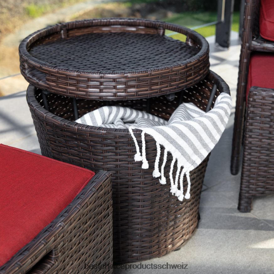 Best Choice Products 5-teiliges Outdoor-Bistro-Set aus Korbgeflecht mit Beistelltisch, kein Zusammenbau erforderlich Rot 2JD022852