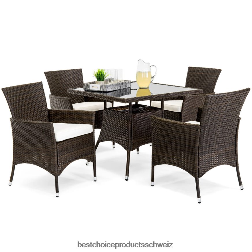 Best Choice Products 5-teiliges Terrassen-Esstisch-Set aus Korbgeflecht mit 4 Stühlen Creme 2JD022406