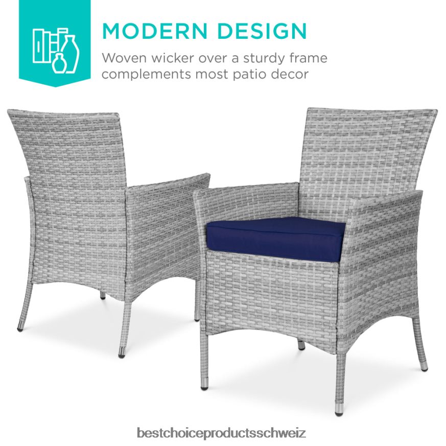 Best Choice Products 5-teiliges Terrassen-Esstisch-Set aus Korbgeflecht mit 4 Stühlen Marine 2JD022407