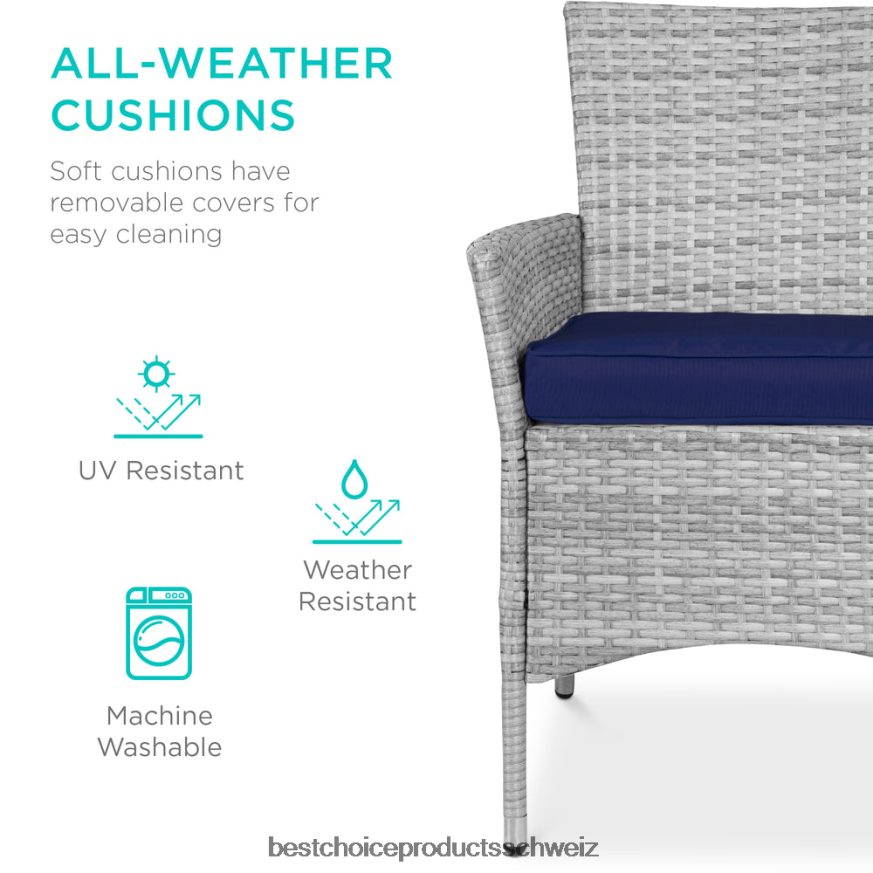 Best Choice Products 5-teiliges Terrassen-Esstisch-Set aus Korbgeflecht mit 4 Stühlen Marine 2JD022407