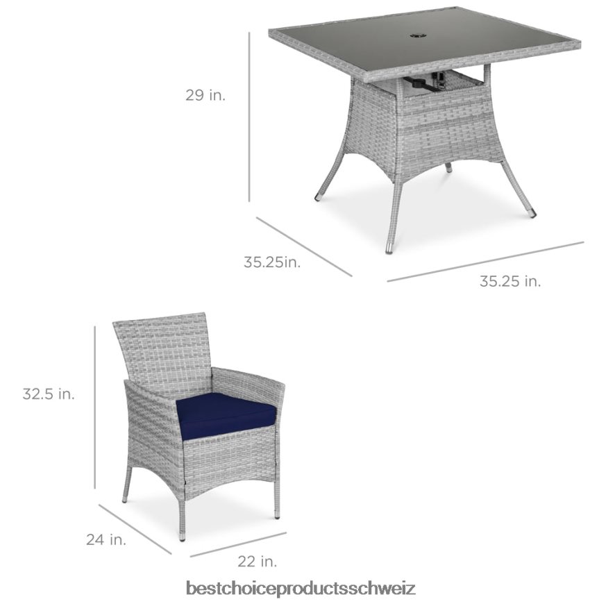 Best Choice Products 5-teiliges Terrassen-Esstisch-Set aus Korbgeflecht mit 4 Stühlen Marine 2JD022407