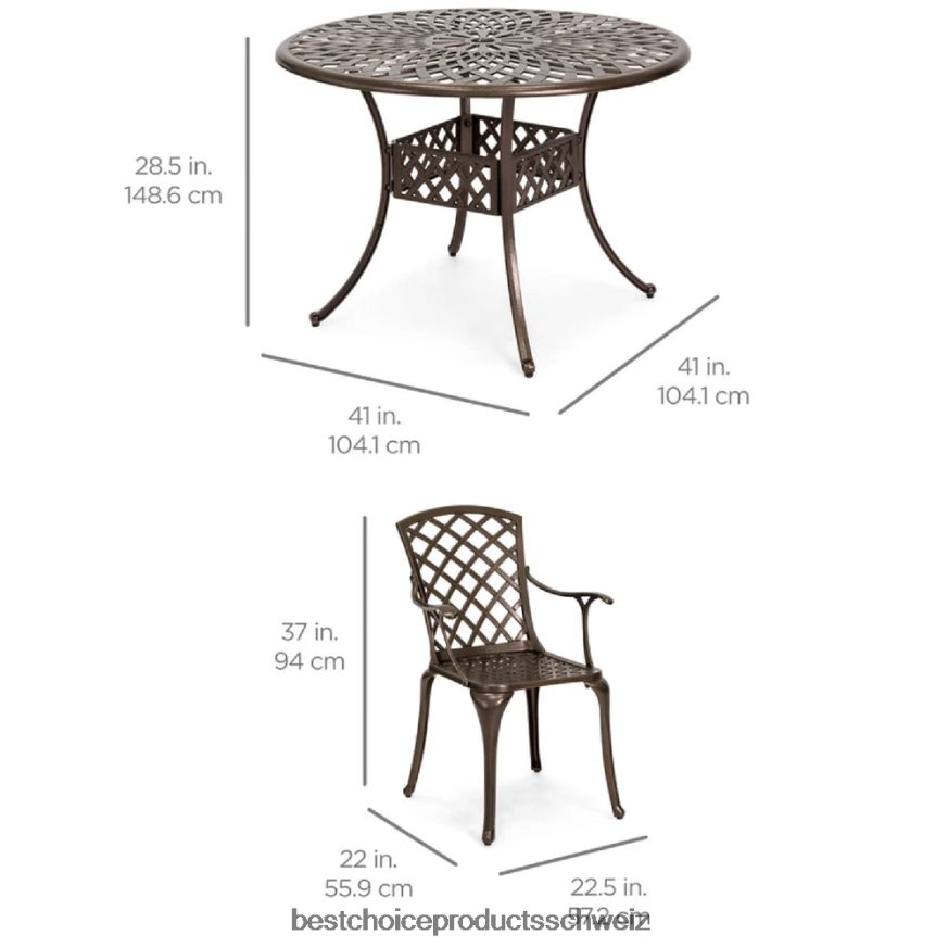 Best Choice Products 5-teiliges, wetterfestes Terrassen-Essset aus Aluminiumguss mit 4 Stühlen braun 2JD022413