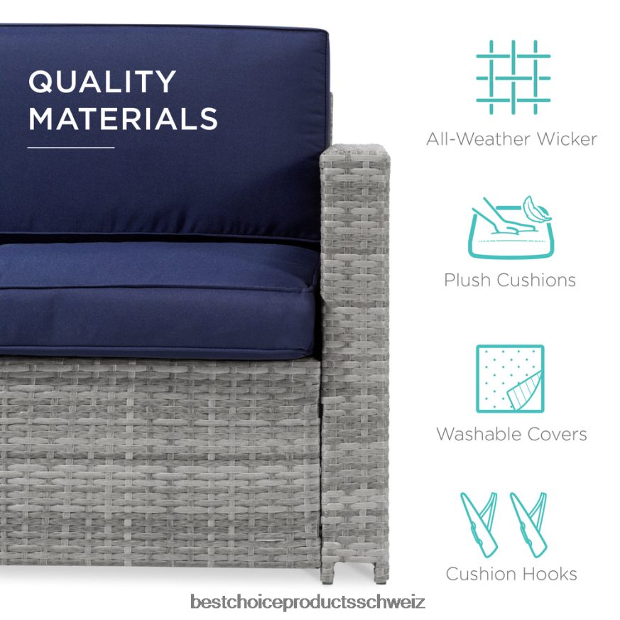 Best Choice Products 6-teiliges Terrassenmöbel-Set aus Korbgeflecht mit höhenverstellbarem Esstisch grau/marine 2JD022428