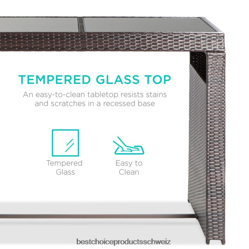 Best Choice Products 7-teiliges Bar-/Terrassen-Essset aus Korbgeflecht mit Glastischplatte und 6 Hockern Rot 2JD0221391