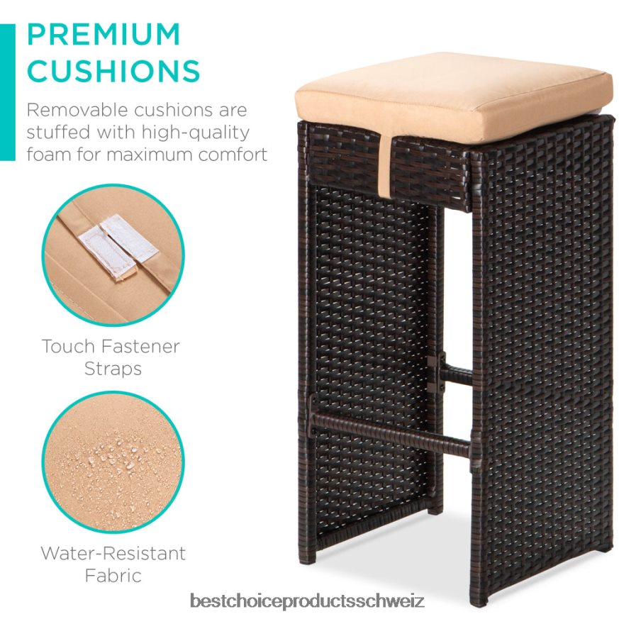 Best Choice Products 7-teiliges Bar-/Terrassen-Essset aus Korbgeflecht mit Glastischplatte und 6 Hockern braun 2JD0221394