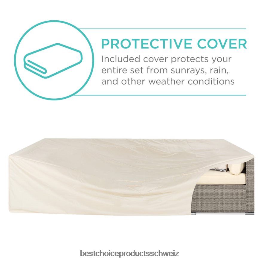 Best Choice Products 7-teiliges modulares Gesprächsset aus Korbgeflecht mit 2 Kissen und Bezug grau/creme 2JD0221305