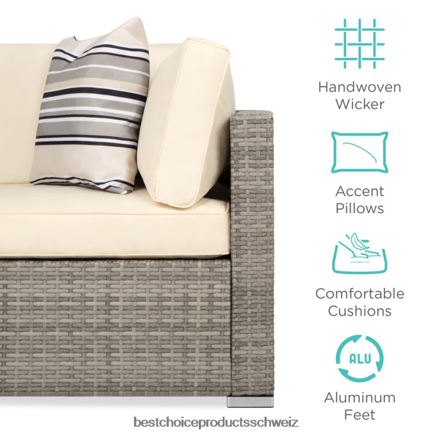 Best Choice Products 7-teiliges modulares Gesprächsset aus Korbgeflecht mit 2 Kissen und Bezug grau/creme 2JD0221305