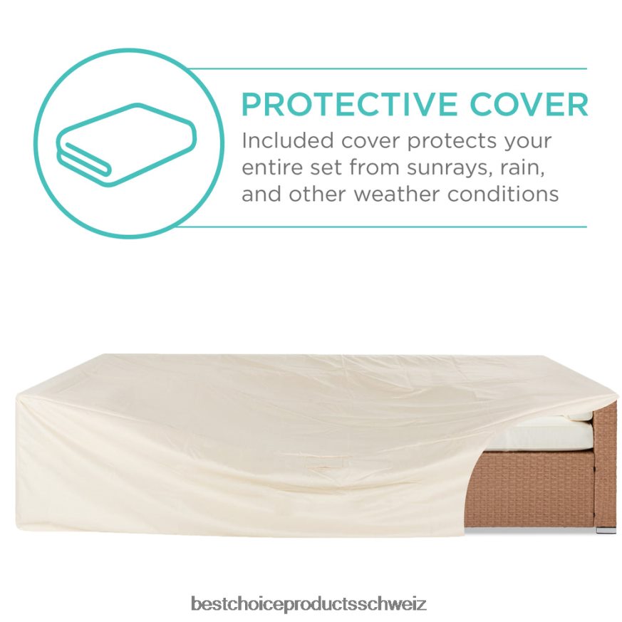 Best Choice Products 7-teiliges modulares Gesprächsset aus Korbgeflecht mit 2 Kissen und Bezug natur/elfenbein 2JD0221310