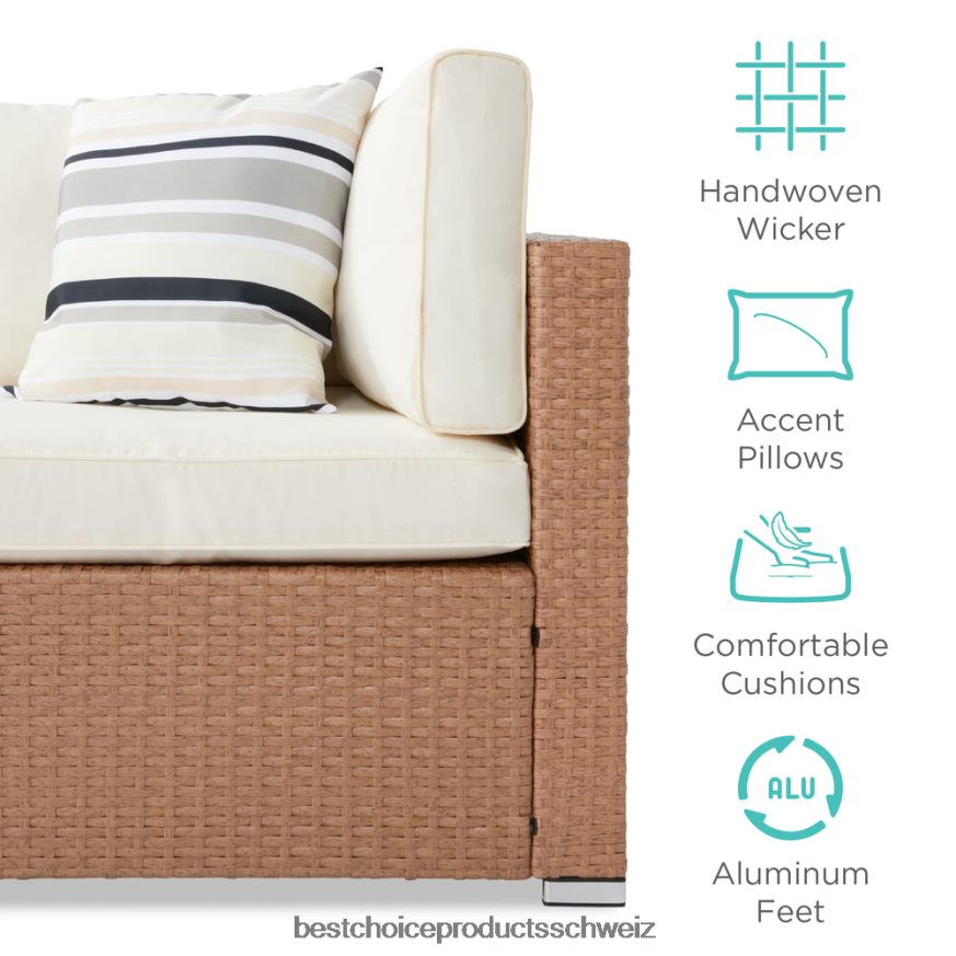 Best Choice Products 7-teiliges modulares Gesprächsset aus Korbgeflecht mit 2 Kissen und Bezug natur/elfenbein 2JD0221310