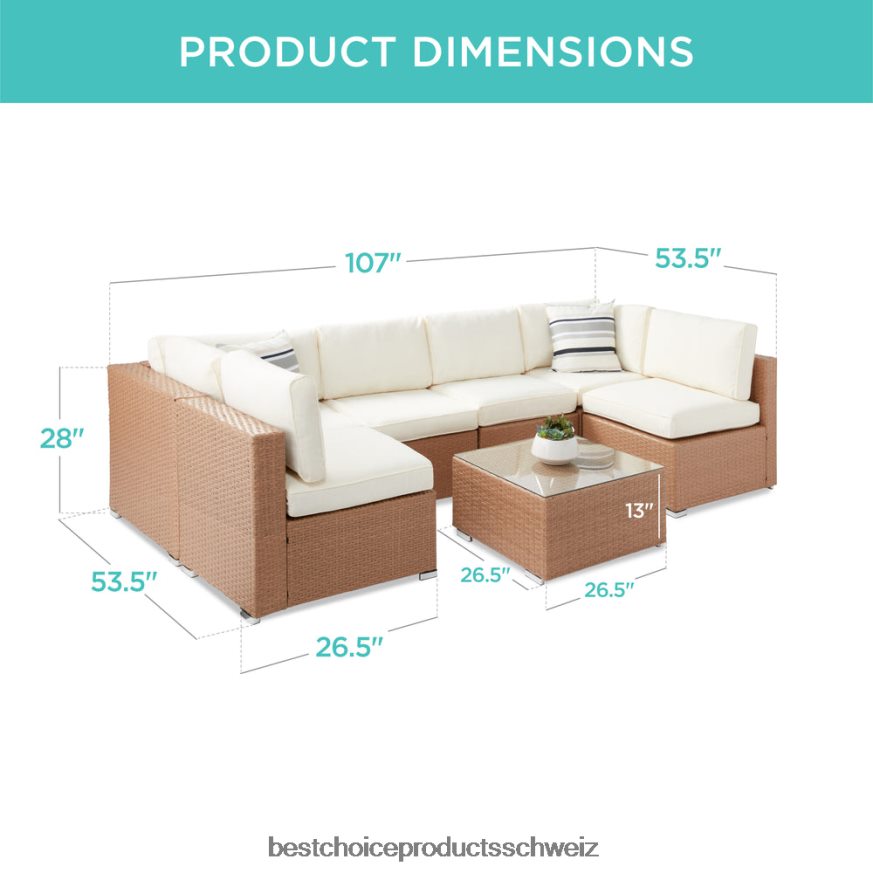 Best Choice Products 7-teiliges modulares Gesprächsset aus Korbgeflecht mit 2 Kissen und Bezug natur/elfenbein 2JD0221310