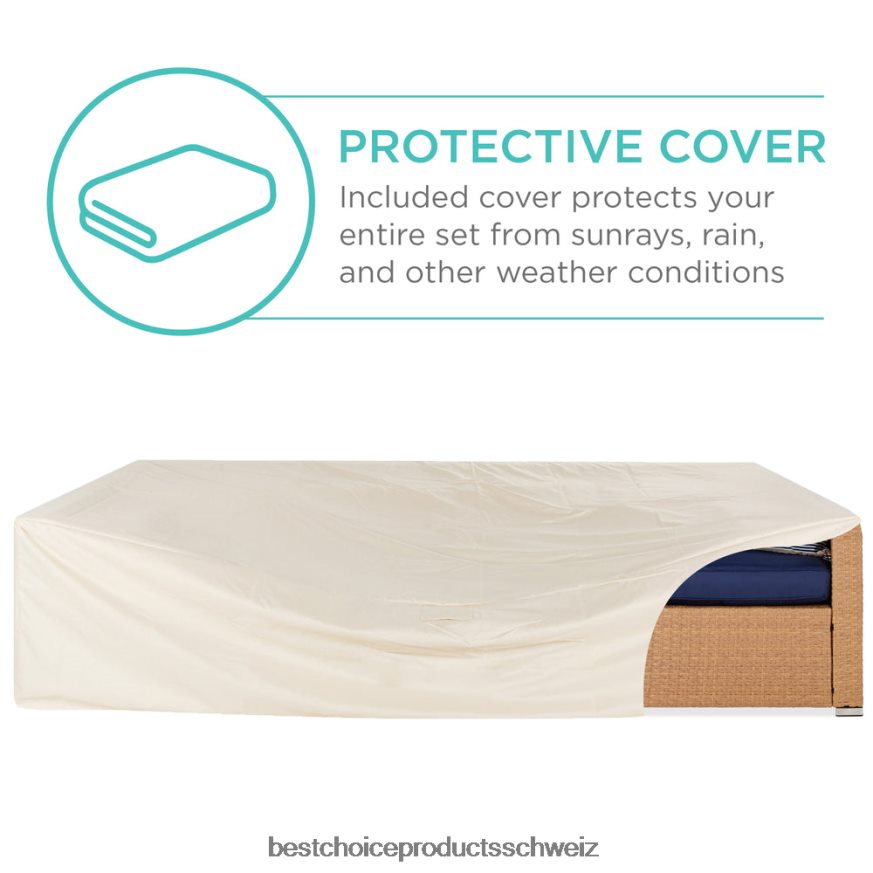 Best Choice Products 7-teiliges modulares Gesprächsset aus Korbgeflecht mit 2 Kissen und Bezug natur/marine 2JD0221309