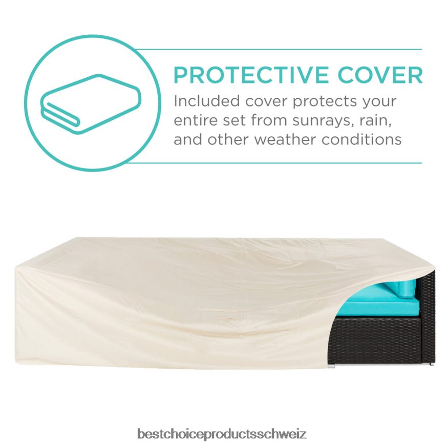 Best Choice Products 7-teiliges modulares Gesprächsset aus Korbgeflecht mit 2 Kissen und Bezug schwarz/blaugrün 2JD0221308