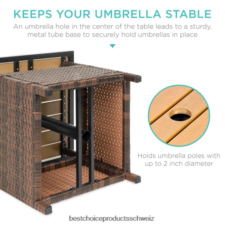 Best Choice Products Beistelltisch aus Korbgeflecht für den Außenbereich, Akzentmöbel mit Schirmloch braun 2JD022930