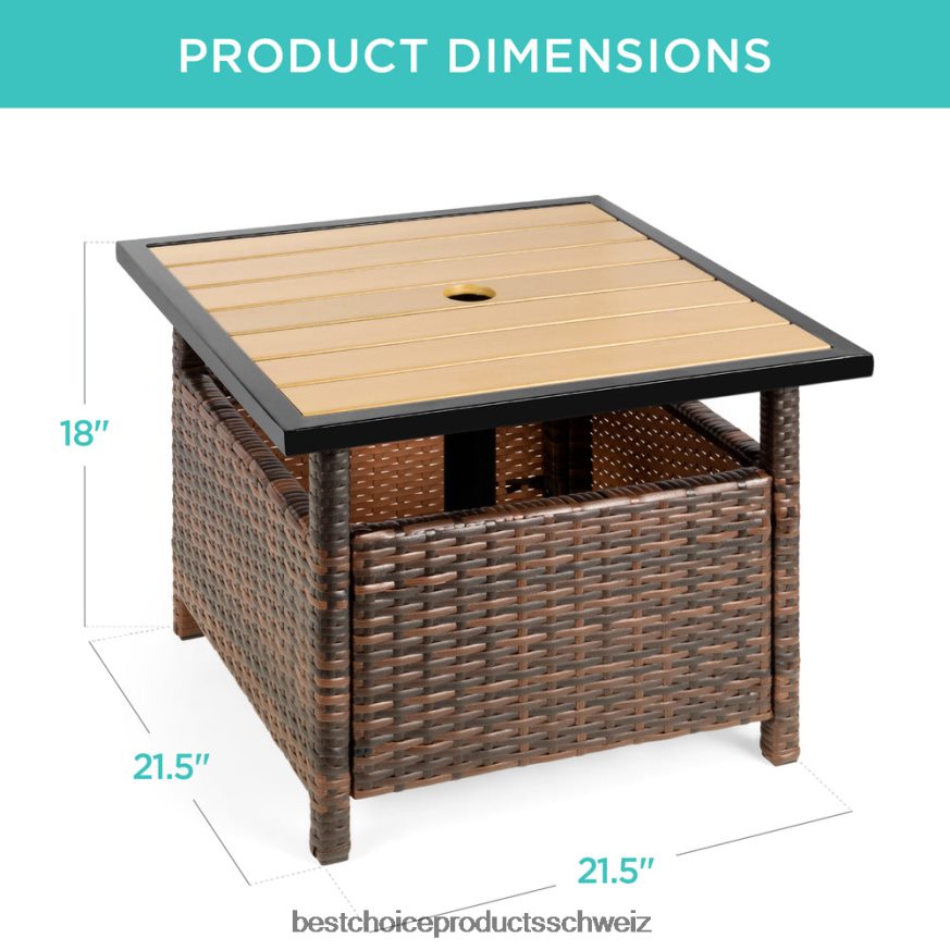 Best Choice Products Beistelltisch aus Korbgeflecht für den Außenbereich, Akzentmöbel mit Schirmloch braun 2JD022930