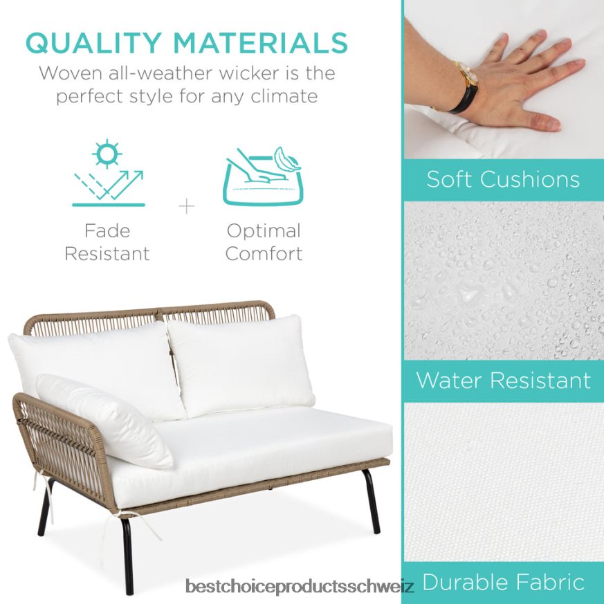 Best Choice Products L-förmige Sofagarnitur aus Seilgeflecht mit abnehmbarer Liege und Tisch Weiß 2JD022402