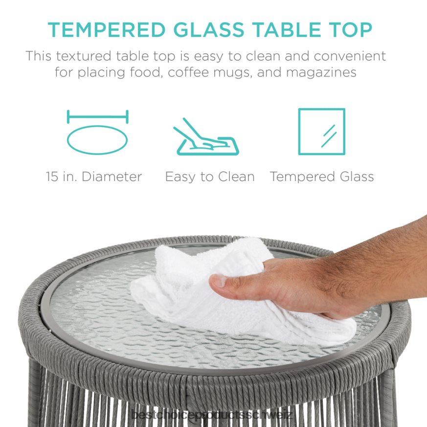 Best Choice Products L-förmige Sofagarnitur aus Seilgeflecht mit abnehmbarer Liege und Tisch grau/marine 2JD022404