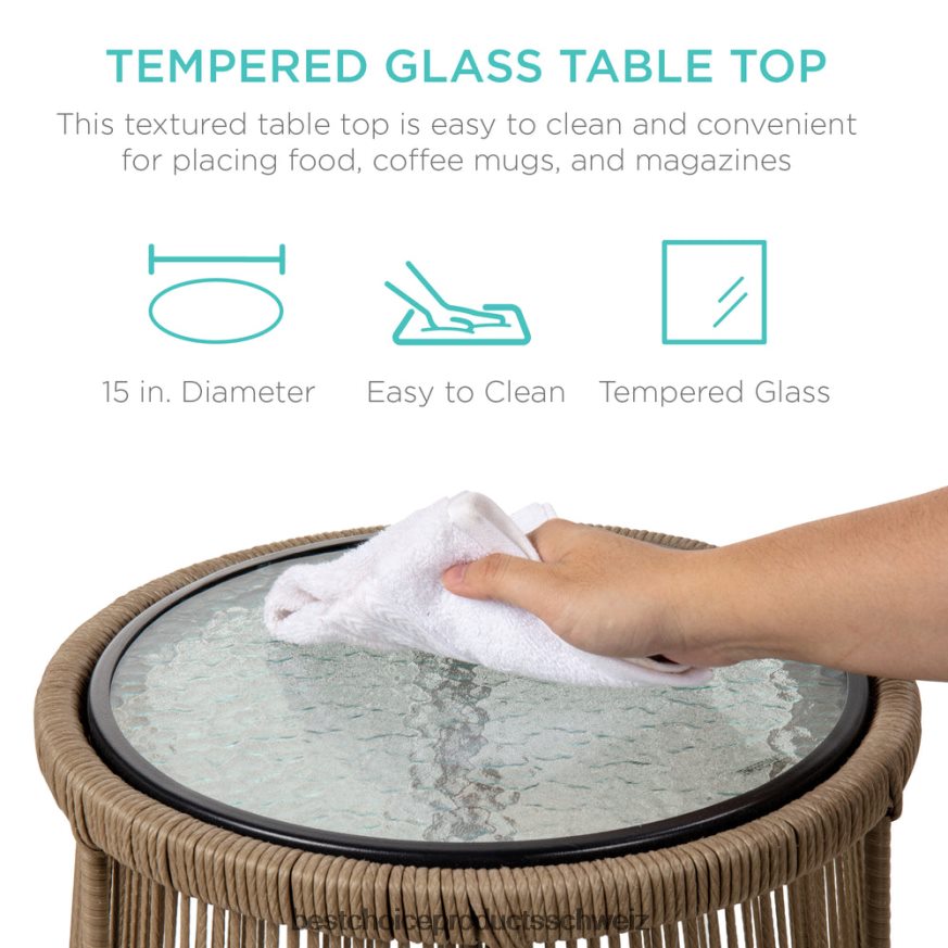 Best Choice Products L-förmige Sofagarnitur aus Seilgeflecht mit abnehmbarer Liege und Tisch natur/schwarz 2JD022405