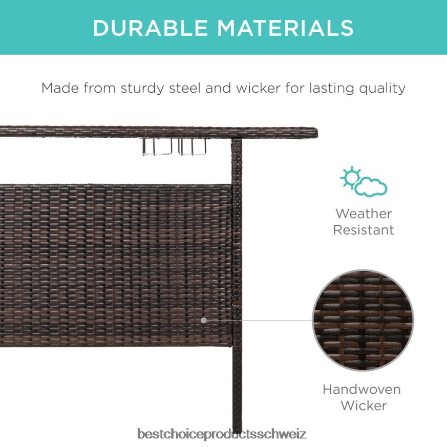 Best Choice Products Outdoor-Barthekentisch aus Korbgeflecht mit 2 Stahlregalen und 2 Schienen braun 2JD022932