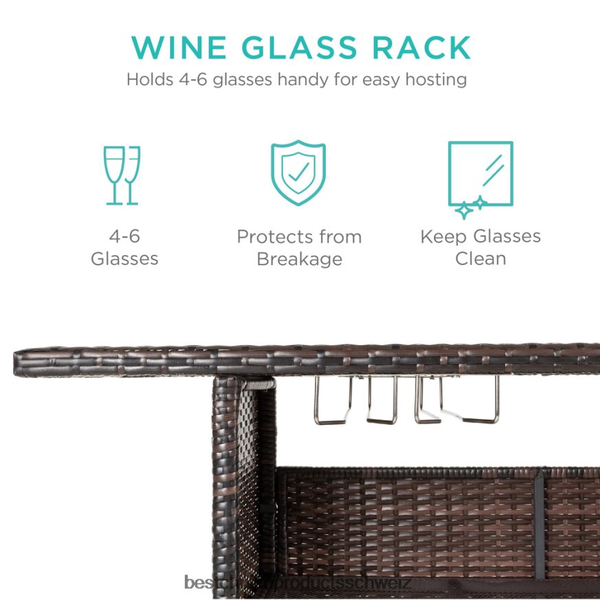 Best Choice Products Outdoor-Barthekentisch aus Korbgeflecht mit 2 Stahlregalen und 2 Schienen braun 2JD022932