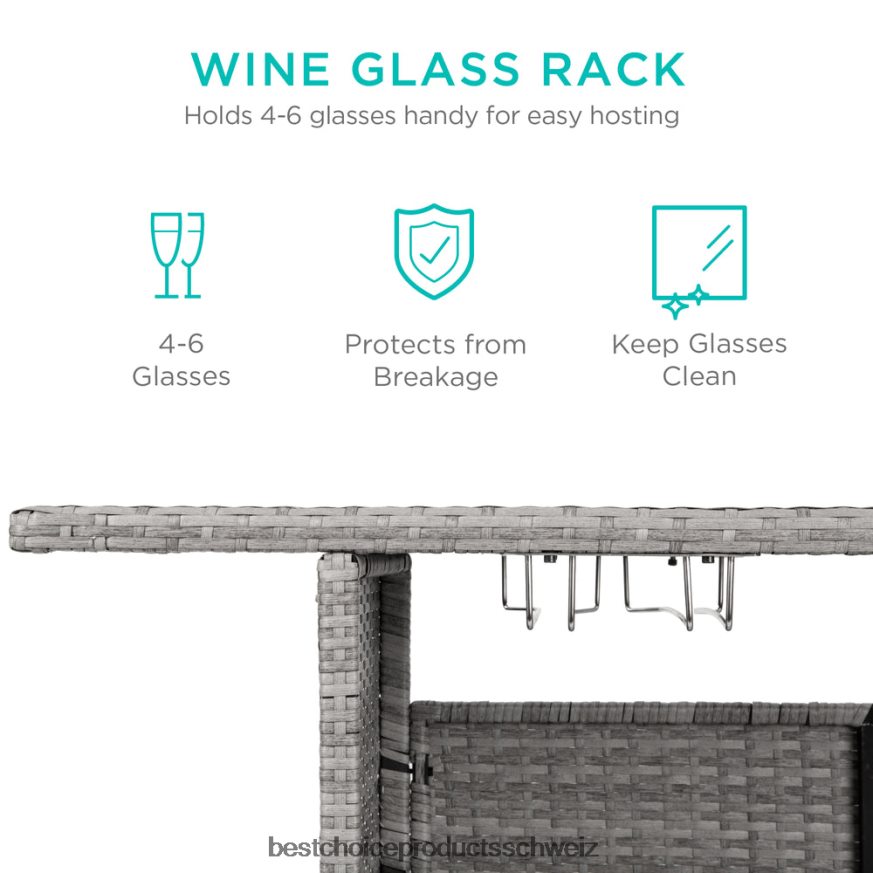 Best Choice Products Outdoor-Barthekentisch aus Korbgeflecht mit 2 Stahlregalen und 2 Schienen grau 2JD022933