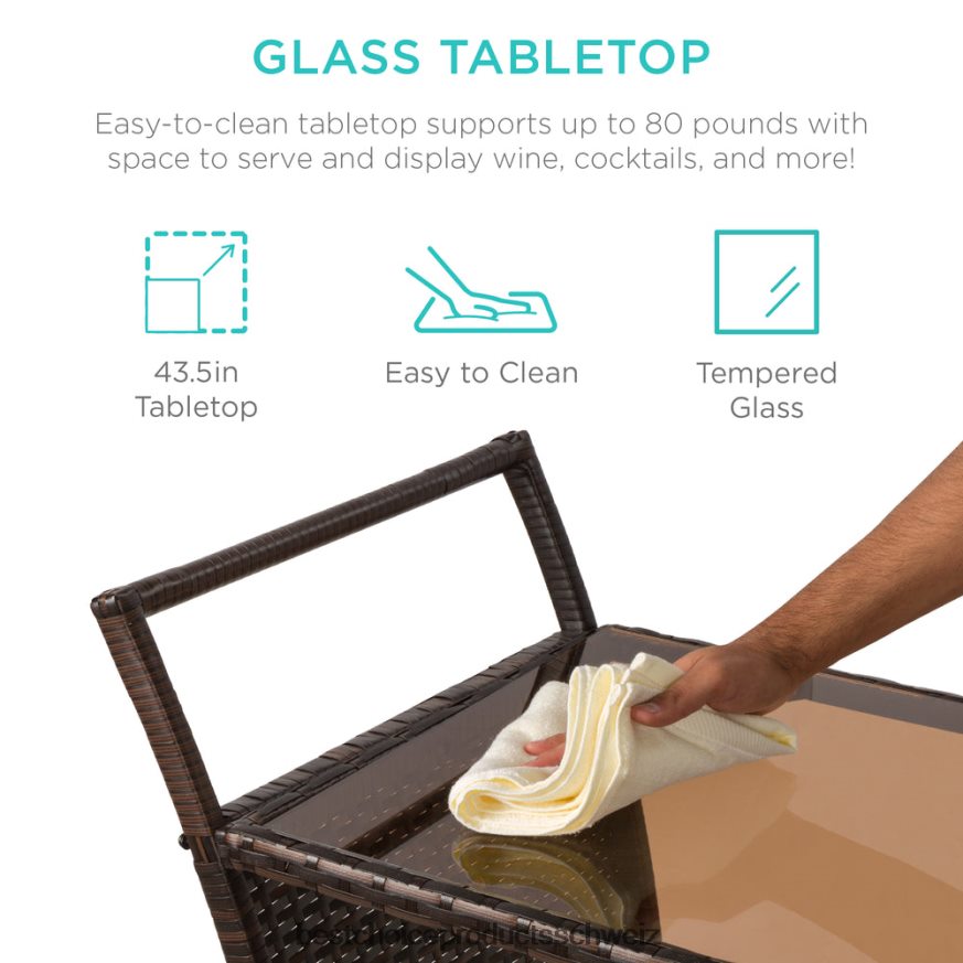 Best Choice Products Servierwagen aus Korbgeflecht mit Rädern, Glastheke und Eiskübel braun 2JD022944