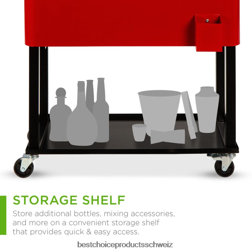 Best Choice Products Tragbarer Rollkühlwagen mit Flaschenöffner und Auffangschale Rot 2JD0221461