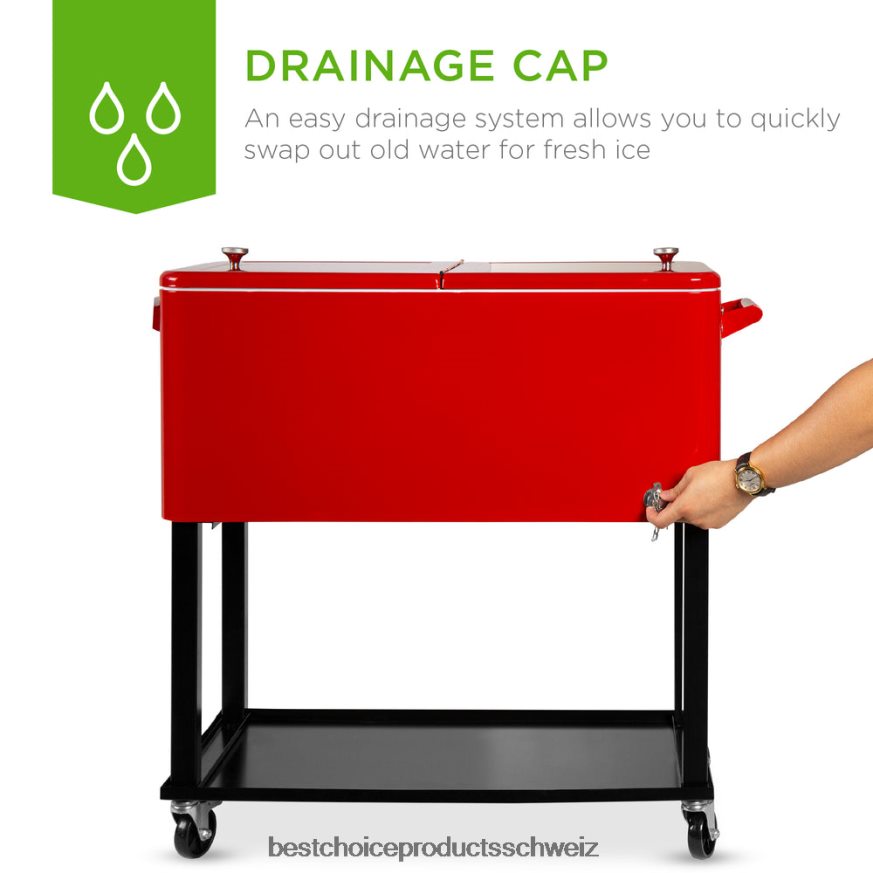 Best Choice Products Tragbarer Rollkühlwagen mit Flaschenöffner und Auffangschale Rot 2JD0221461