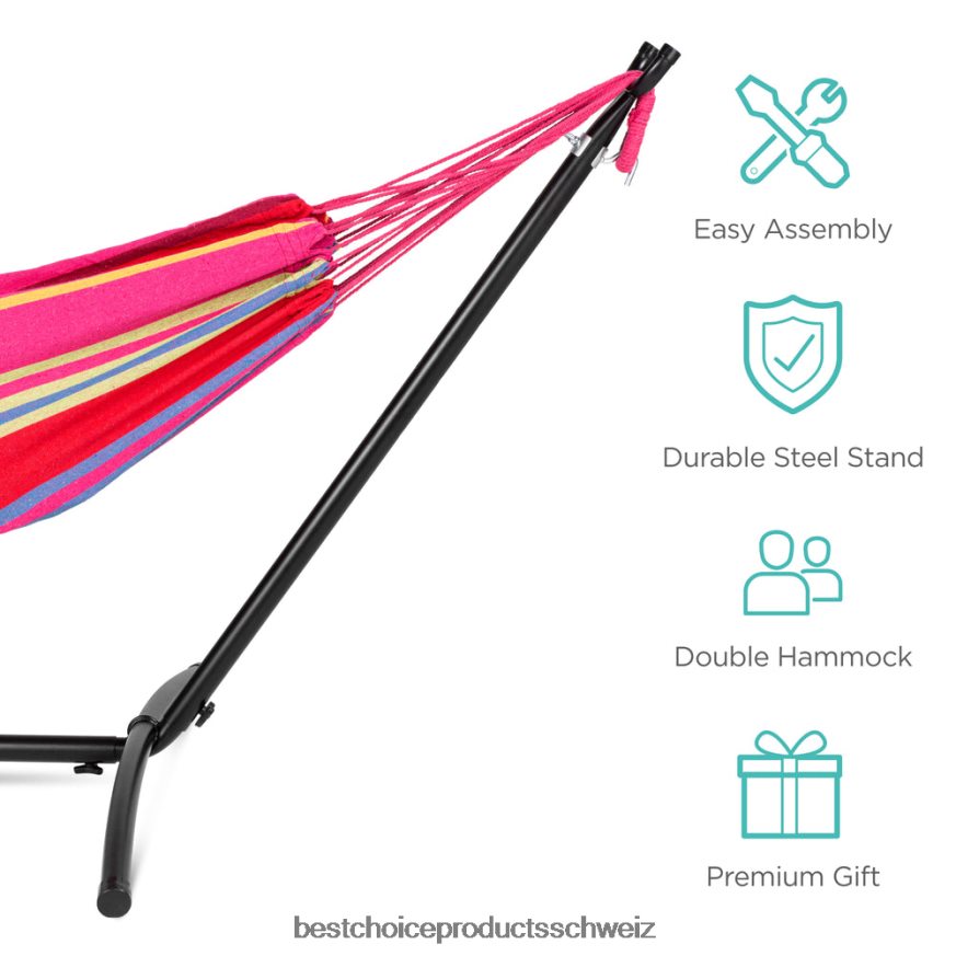 Best Choice Products Doppelhängematte im brasilianischen Stil für 2 Personen mit Tragetasche und Stahlständer Paradies 2JD022880