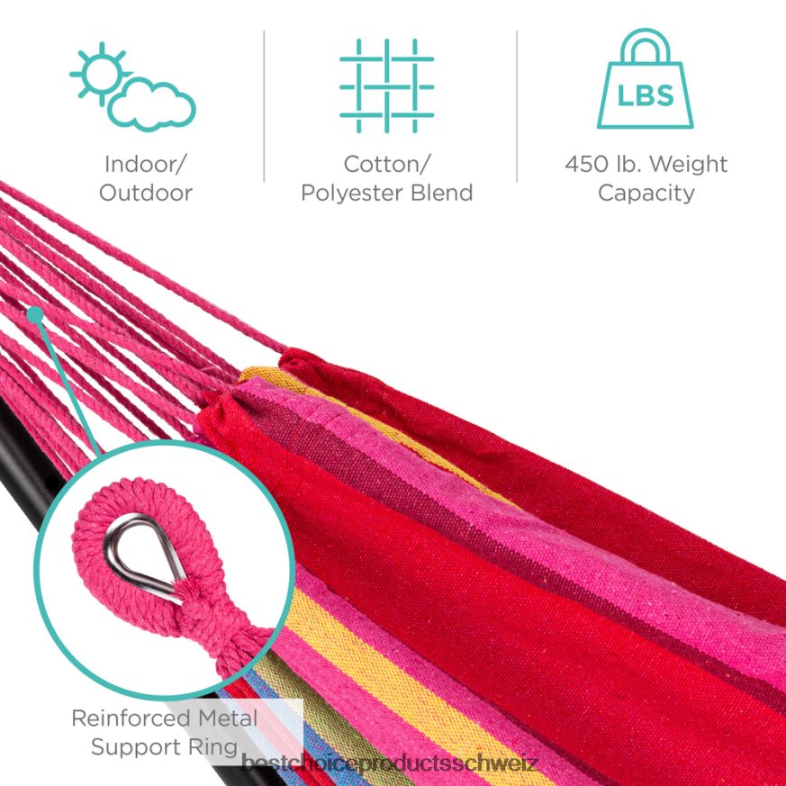 Best Choice Products Doppelhängematte im brasilianischen Stil für 2 Personen mit Tragetasche und Stahlständer Paradies 2JD022880