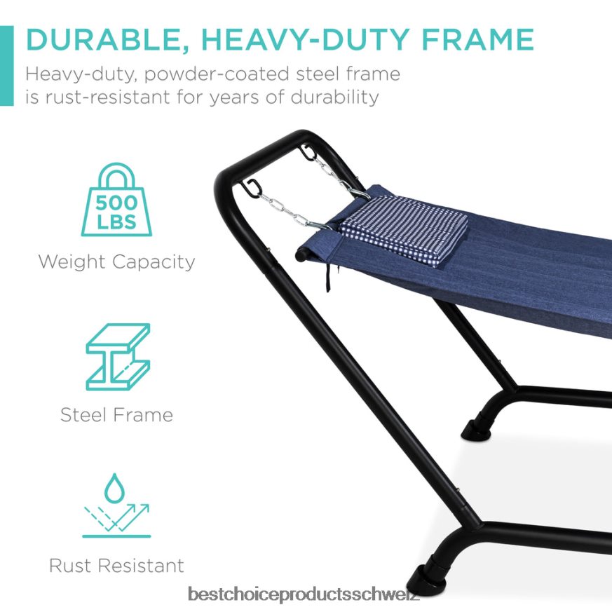 Best Choice Products Terrassenhängematte für den Hinterhof, Garten mit Ständer, Kissen und Aufbewahrungstaschen Blau 2JD022924