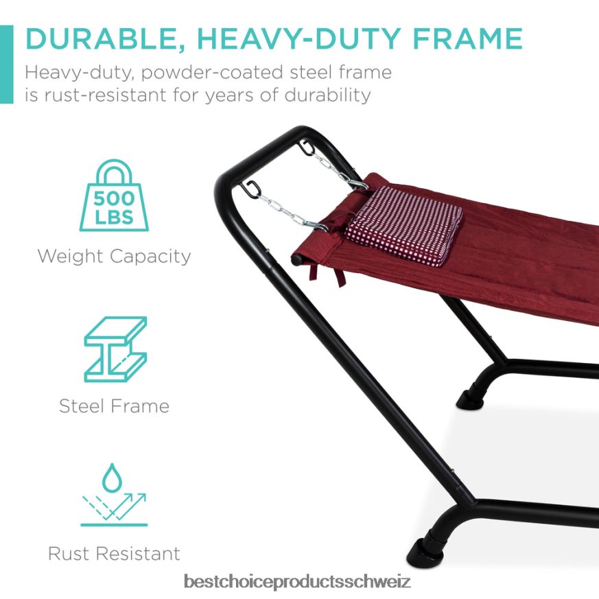 Best Choice Products Terrassenhängematte für den Hinterhof, Garten mit Ständer, Kissen und Aufbewahrungstaschen Rot 2JD022925