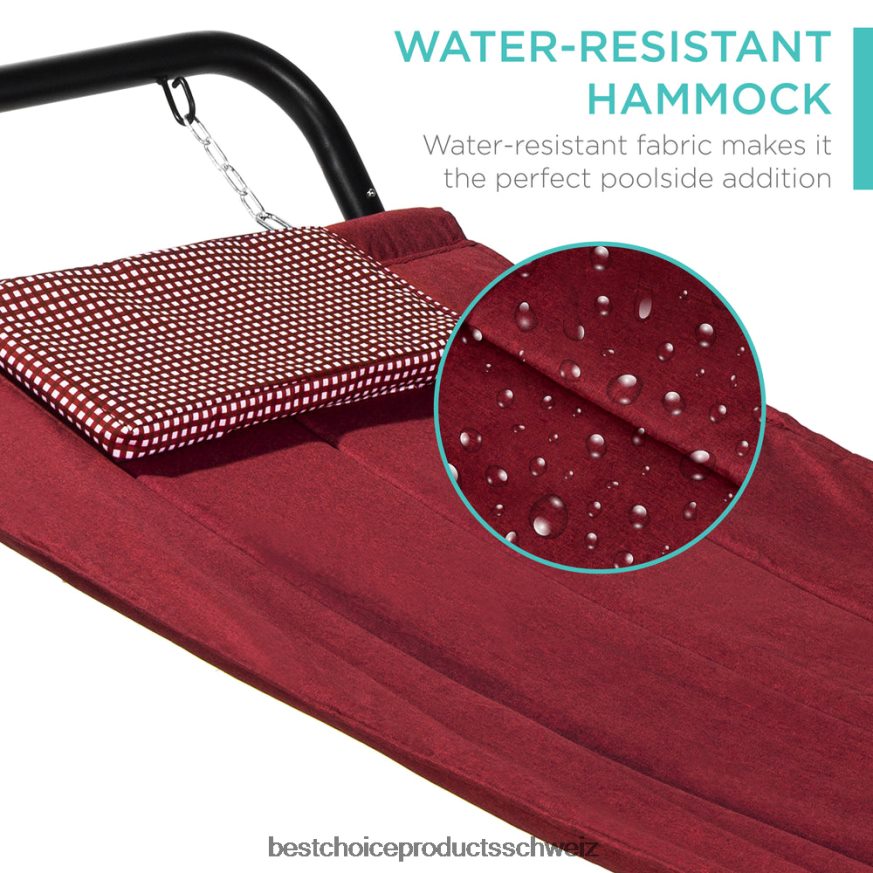 Best Choice Products Terrassenhängematte für den Hinterhof, Garten mit Ständer, Kissen und Aufbewahrungstaschen Rot 2JD022925