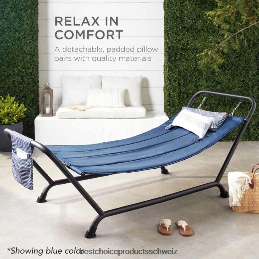 Best Choice Products Terrassenhängematte für den Hinterhof, Garten mit Ständer, Kissen und Aufbewahrungstaschen Rot 2JD022925