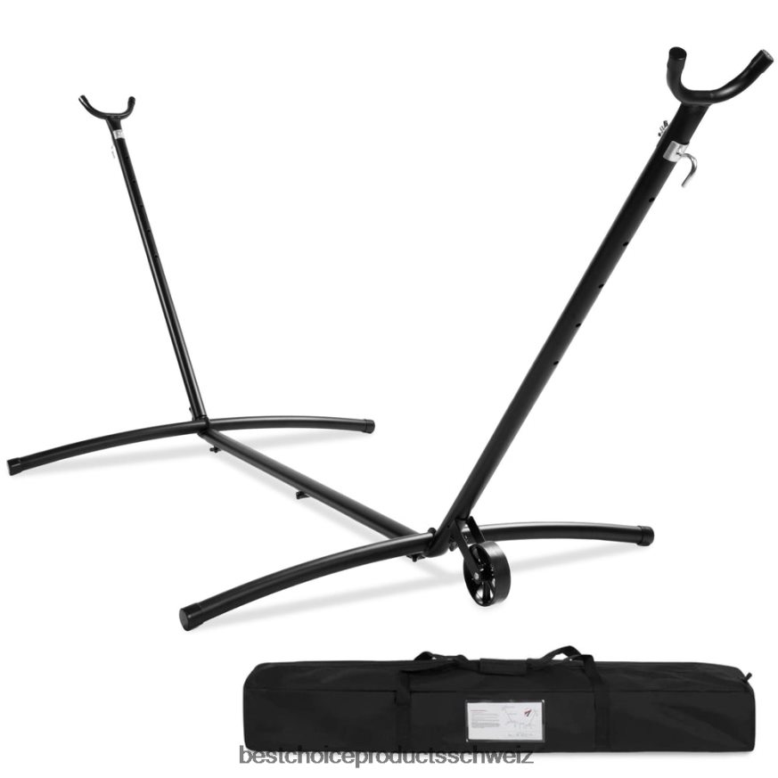 Best Choice Products Tragbarer, robuster Hängemattenständer aus Stahl mit integriertem Rad und Koffer Schwarz 2JD0221441