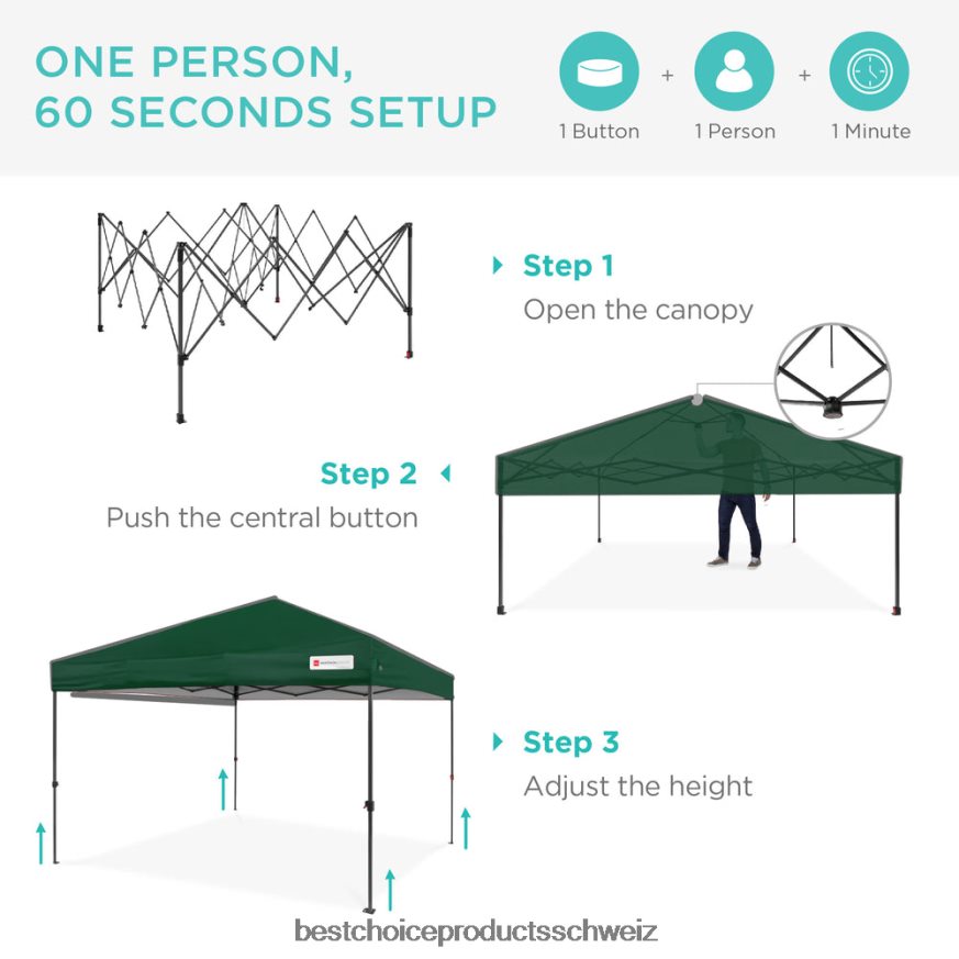 Best Choice Products Sofort aufklappbares Vordach für den Aufbau durch eine Person mit Tasche auf Rollen Waldgrün 2JD0221061