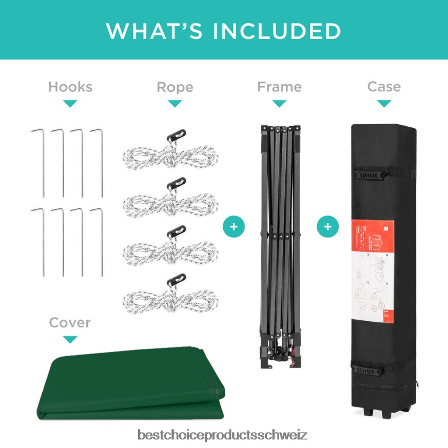 Best Choice Products Sofort aufklappbares Vordach für den Aufbau durch eine Person mit Tasche auf Rollen Waldgrün 2JD0221061