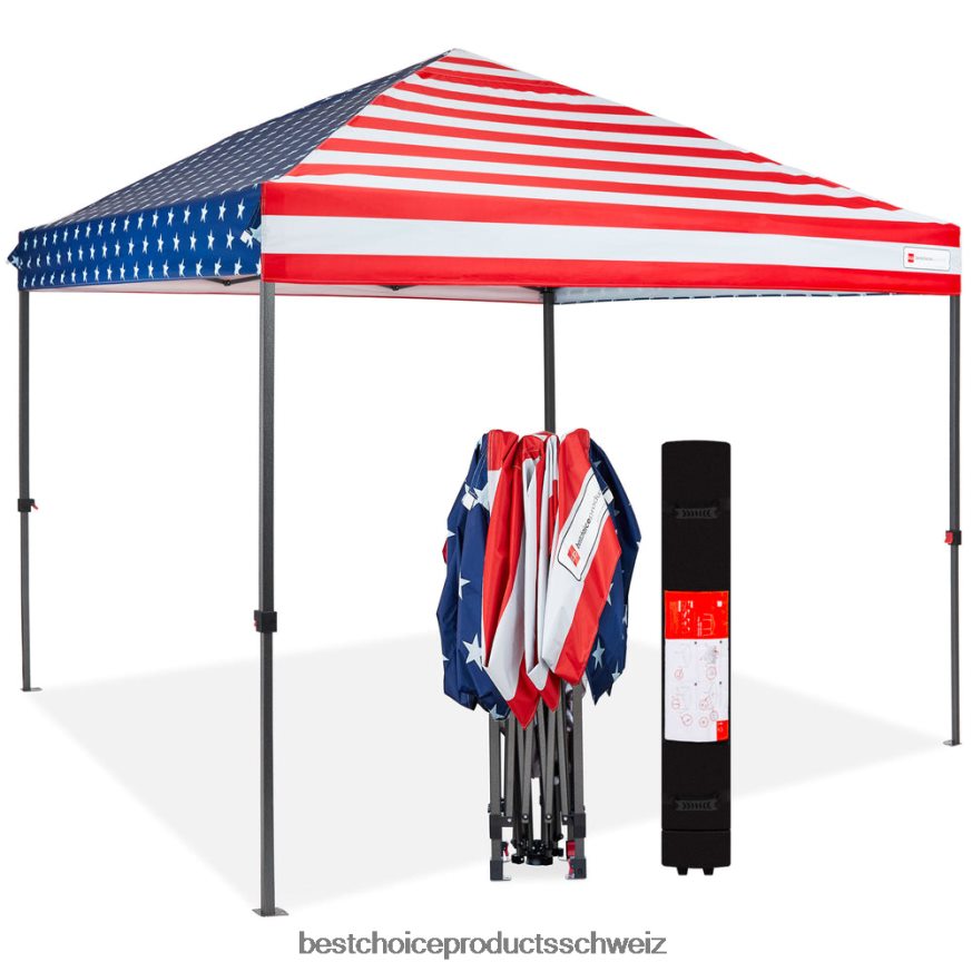 Best Choice Products Sofort aufklappbares Vordach für den Aufbau durch eine Person mit Tasche auf Rollen amerikanische Flagge 2JD0221059